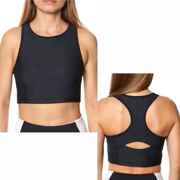 NWT Betsey Johnson Black Glitter Sparkle It Up Racerback Active Bra Crop Top - Picture 1 of 6